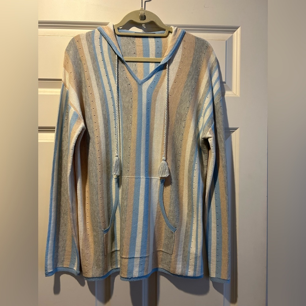 Striped V-Neck Hoodie Sweater